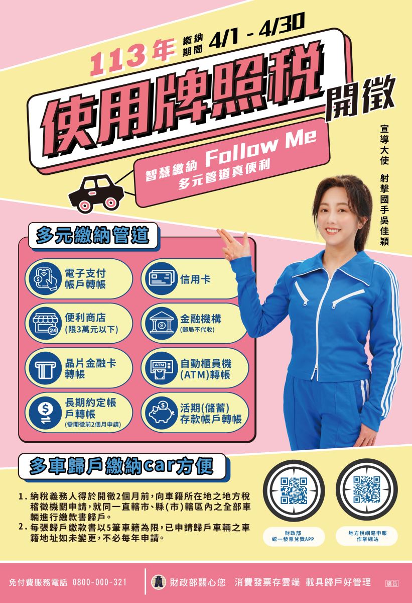 113年使用牌照稅開徵宣導海報（中文版）